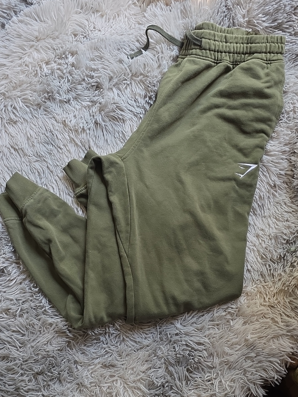 Gymshark Olive Green Sweatpants with White Logo Accent